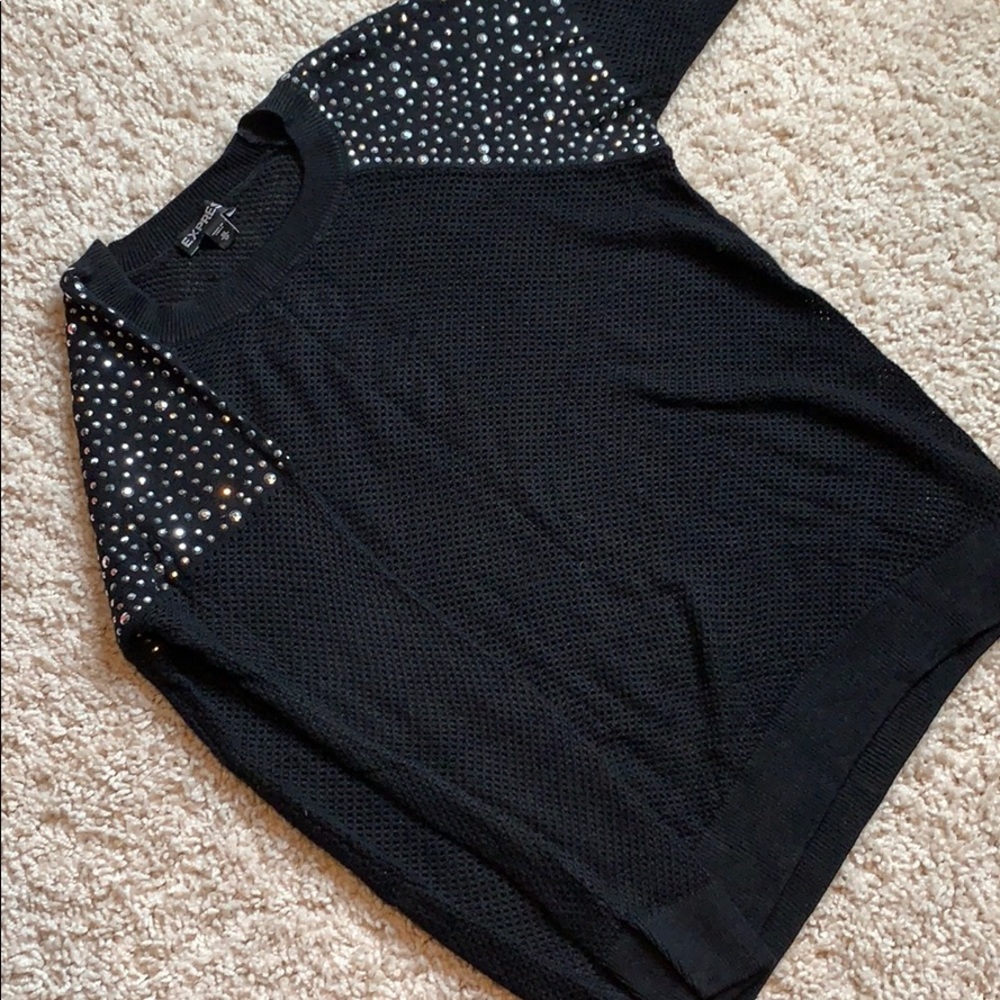 Express Light Sweater With Sequined Shoulders Xs - image 1